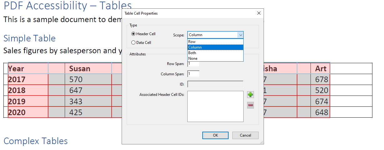 Acrobat dialog box for defining scope