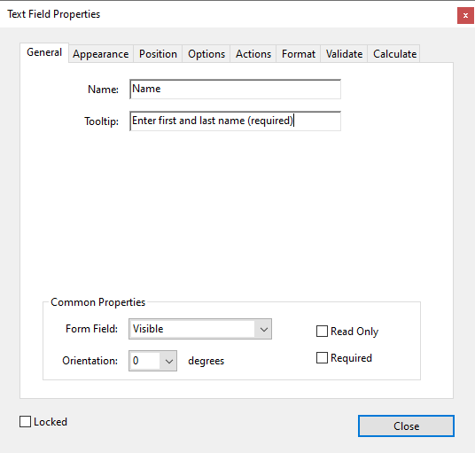 Editing Name and Tooltip fields in Acrobat Form Prep Tool