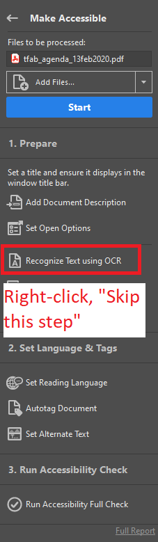 Make Accessible wizard skipping OCR