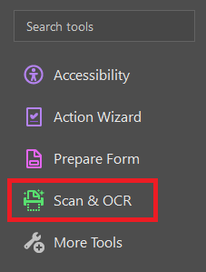 Acrobat Scan & OCR tool in the sidebar