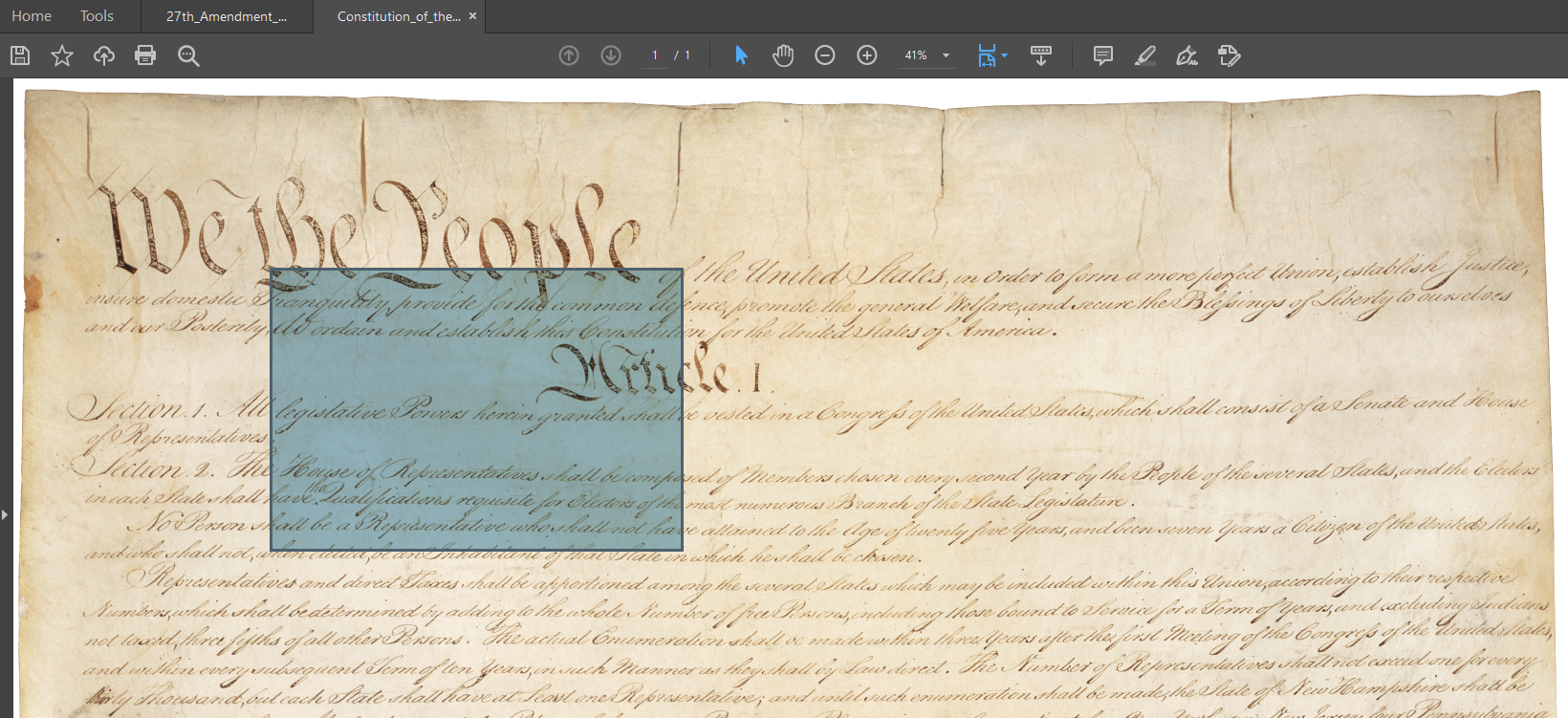 US Constitution as PDF without searchable text