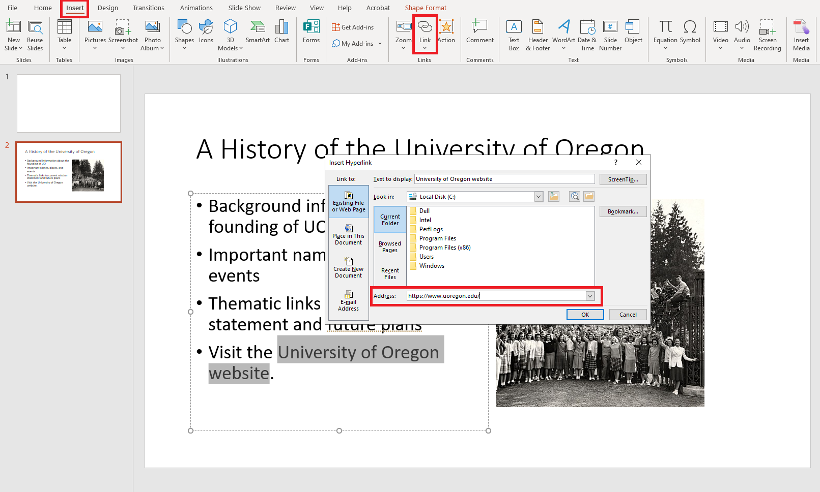 Linking text in MS PowerPoint