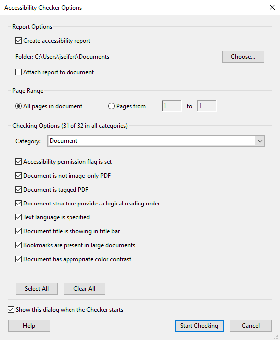 Accessibility Checker dialog in Adobe Acrobat